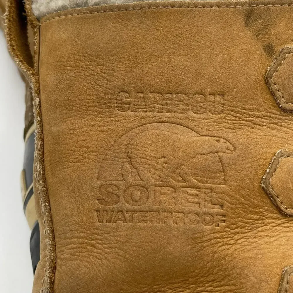 SOREL CARIBOU snow boots size  10 men's brown leather Handcrafted Made Canada